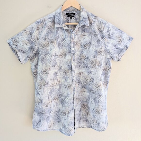 Marc Anthony Cotton Linen Tropical‎ Floral Motif Button Up Shirt Short Sleeve L - Picture 1 of 13